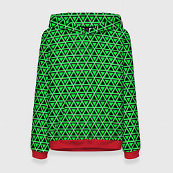 Толстовка-худи женская Зелёные и чёрные треугольники, цвет: 3D-красный
