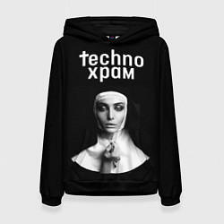 Толстовка-худи женская Techno храм монашка держит четки с крестиком, цвет: 3D-черный