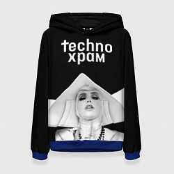 Толстовка-худи женская Techno храм монашка в белом, цвет: 3D-синий