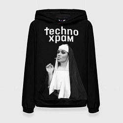 Толстовка-худи женская Techno храм монашка надменный взгляд, цвет: 3D-черный