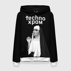 Толстовка-худи женская Techno храм монашка надменный взгляд, цвет: 3D-белый