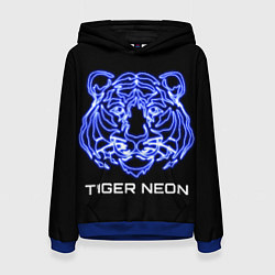 Толстовка-худи женская Tiger neon art, цвет: 3D-синий
