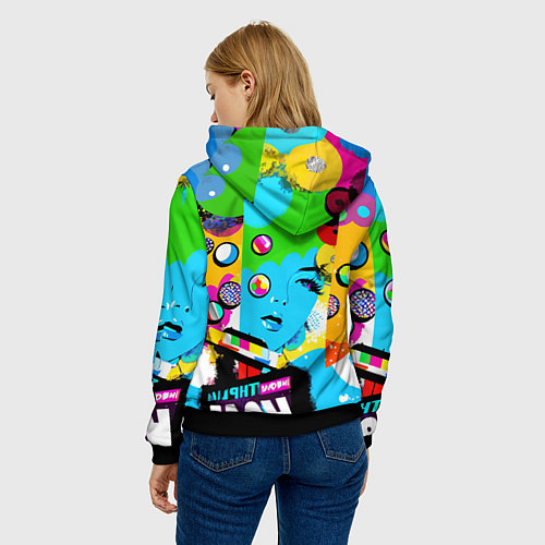 Женская толстовка Girls face - pop art / 3D-Черный – фото 4