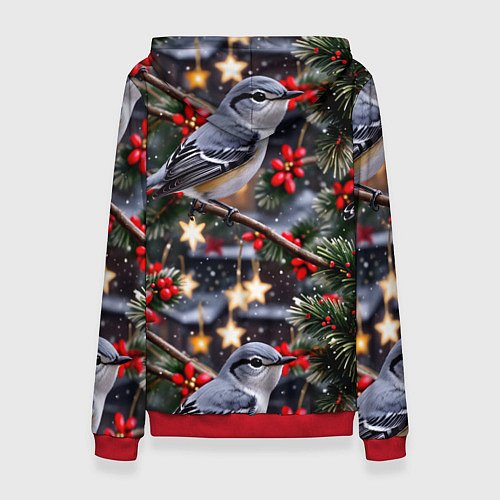 Женская толстовка Рождественская птица пересмешник / 3D-Красный – фото 2