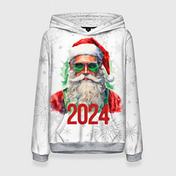 Толстовка-худи женская Санта в зеленых очках, цвет: 3D-меланж