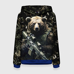 Толстовка-худи женская Медведь солдат с винтовкой, цвет: 3D-синий