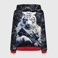 Толстовка-худи женская Белый тигр солдат зима, цвет: 3D-красный