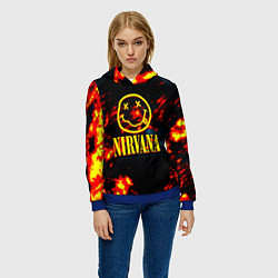 Толстовка-худи женская Nirvana rock огненное лого лава, цвет: 3D-синий — фото 2