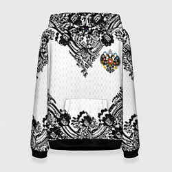 Толстовка-худи женская Имперский узор Россия герб патриотизм, цвет: 3D-черный