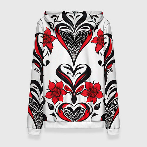 Женская толстовка Красный узор сердце / 3D-Белый – фото 2