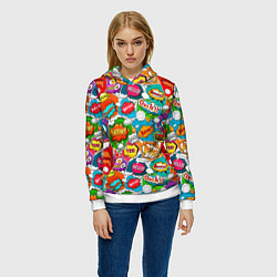 Толстовка-худи женская Bang Boom Ouch pop art pattern, цвет: 3D-белый — фото 2