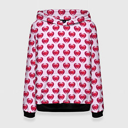 Толстовка-худи женская Двойное сердце на розовом фоне, цвет: 3D-черный