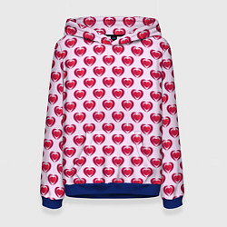 Толстовка-худи женская Двойное сердце на розовом фоне, цвет: 3D-синий
