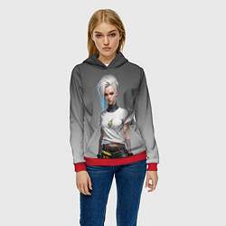 Толстовка-худи женская Блондинка в белой футболке Cyberpunk 2077, цвет: 3D-красный — фото 2
