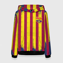Толстовка-худи женская Полосатые цвета футбольного клуба Барселона, цвет: 3D-черный