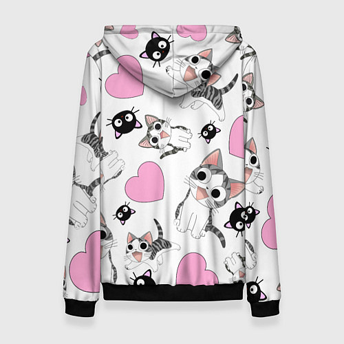 Женская толстовка Влюблённый котик аниме и сердечки / 3D-Черный – фото 2