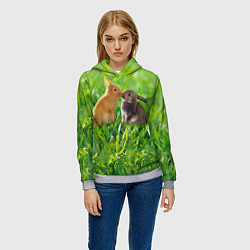 Толстовка-худи женская Кролики в траве, цвет: 3D-меланж — фото 2