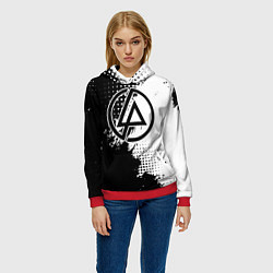 Толстовка-худи женская Linkin park - черно-белая абстракция, цвет: 3D-красный — фото 2
