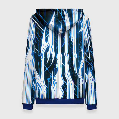 Женская толстовка Синие неоновые полосы на чёрном фоне / 3D-Синий – фото 2