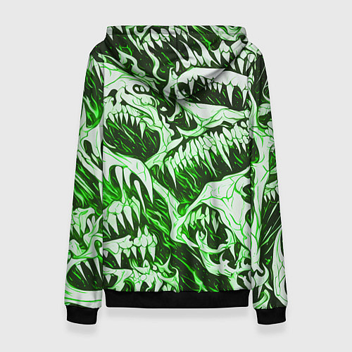 Женская толстовка Белые клыки на зелёном фоне / 3D-Черный – фото 2