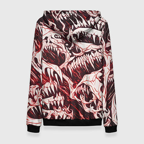 Женская толстовка Белые клыки на красном фоне / 3D-Черный – фото 2
