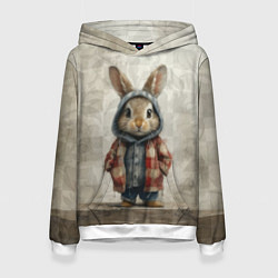 Толстовка-худи женская Кролик в пальто, цвет: 3D-белый