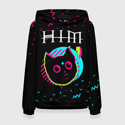 Толстовка-худи женская HIM - rock star cat, цвет: 3D-черный