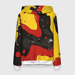 Толстовка-худи женская Красные желтые оранжевые пятна краски абстракция, цвет: 3D-белый