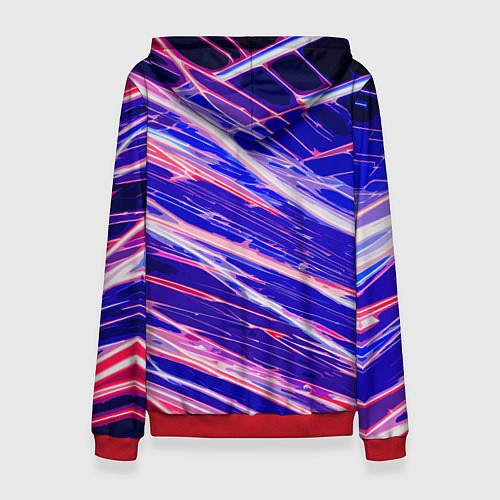 Женская толстовка Белые и красные линии на синем фоне / 3D-Красный – фото 2