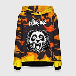 Толстовка-худи женская Blink 182 рок панда и огонь, цвет: 3D-черный
