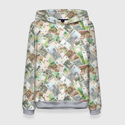 Толстовка-худи женская Российские денежные купюры, цвет: 3D-меланж
