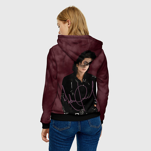 Женская толстовка Michael Jackson на бордовом фоне / 3D-Черный – фото 4