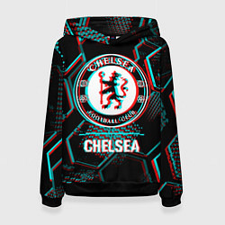 Женская толстовка Chelsea FC в стиле glitch на темном фоне