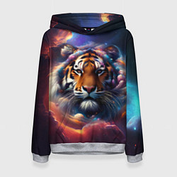 Толстовка-худи женская Космический лев, цвет: 3D-меланж