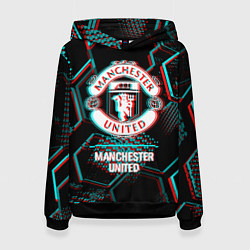 Женская толстовка Manchester United FC в стиле glitch на темном фоне