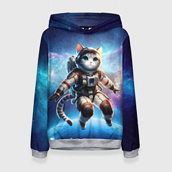 Толстовка-худи женская Кот космонавт в космосе, цвет: 3D-меланж
