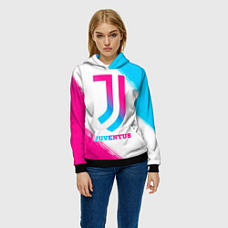 Толстовка-худи женская Juventus neon gradient style, цвет: 3D-черный — фото 2