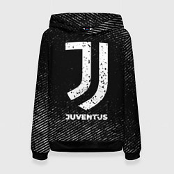 Толстовка-худи женская Juventus с потертостями на темном фоне, цвет: 3D-черный