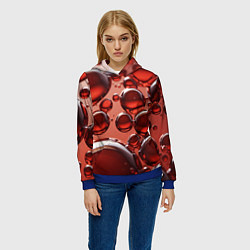 Толстовка-худи женская Крупные красные капли, цвет: 3D-синий — фото 2