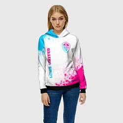Толстовка-худи женская Leeds United neon gradient style вертикально, цвет: 3D-черный — фото 2