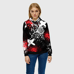 Толстовка-худи женская Фольксваген на фоне граффити и брызг красок, цвет: 3D-черный — фото 2