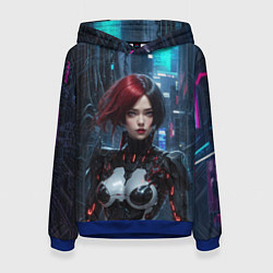 Толстовка-худи женская Девушка в кевларовой броне, цвет: 3D-синий