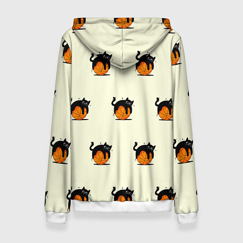 Женская толстовка Черный котик на баскетбольном мяче узор / 3D-Белый – фото 2