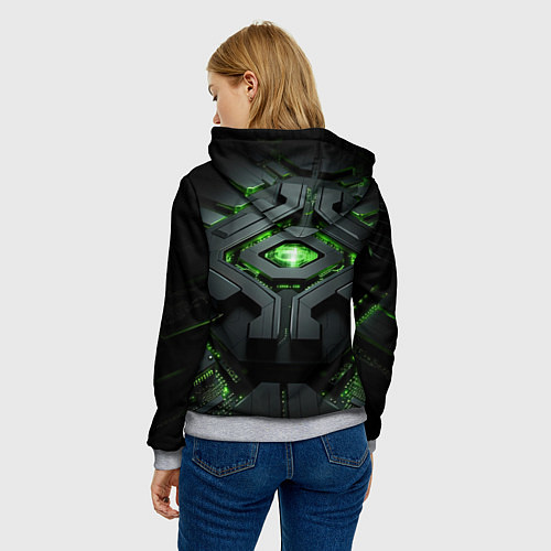 Женская толстовка Объемная абстрактная яркая зеленая фигура на черно / 3D-Меланж – фото 4