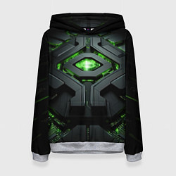 Женская толстовка Объемная абстрактная яркая зеленая фигура на черно