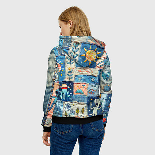 Женская толстовка Инопланетные обитатели на пэчворке / 3D-Черный – фото 4