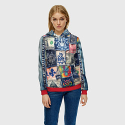 Толстовка-худи женская Баксы на дениме пэчворк, цвет: 3D-красный — фото 2