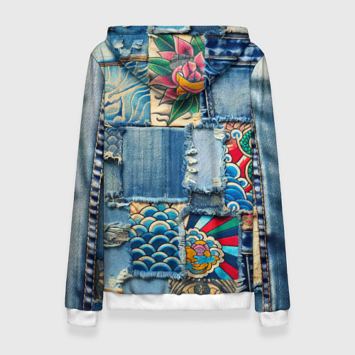 Женская толстовка Японские мотивы на дениме / 3D-Белый – фото 2