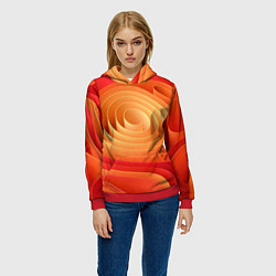 Толстовка-худи женская Оранжевые объемные круги, цвет: 3D-красный — фото 2