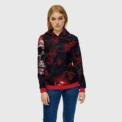 Толстовка-худи женская Черепа и алые розы, цвет: 3D-красный — фото 2